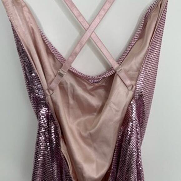 Meshki Glomesh Cowl Mini Dress Blush Pink Diamante Womens New Small - Picture 14 of 16